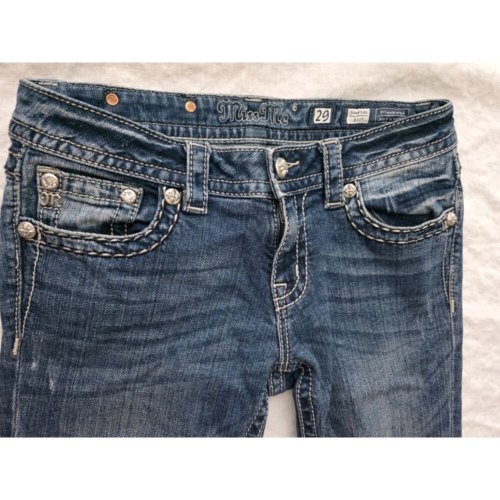 Miss Me Jeans Size 29 Embellished Cross Embroidered Y2K Signature Boot - Picture 3 of 11